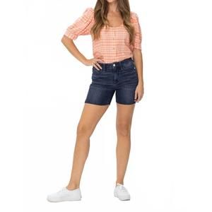 NEW JUDY BLUE mid length cut off jean shorts in blue